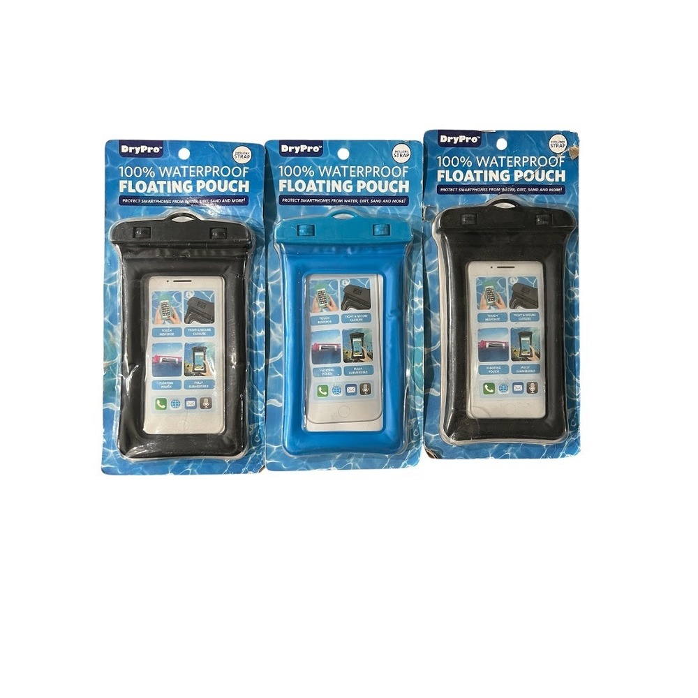 Lot of 3 DryPro Waterproof Floating phone pouch/case (2) Black (2) Blue - New